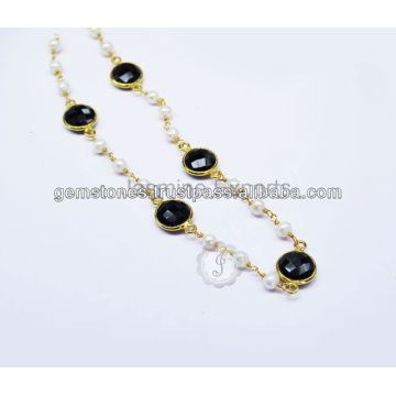 Belle Collier en pierres précieuses en onyx noir Collier en or plaqué or 18 carats